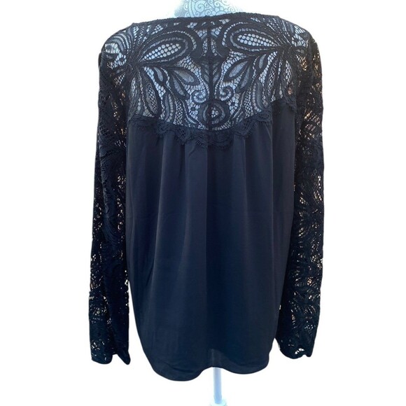 Lilly Pulitzer Keegan Blouse XL Black Onyx Lace Yoke Sleeve Top Boho Classic - Picture 4 of 10
